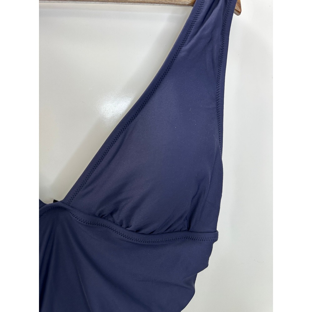 J.Crew Navy Blue Ruched Deep V-Neck One Piece Swimsuit Size 10 Stretch Lined - Picture 4 of 16